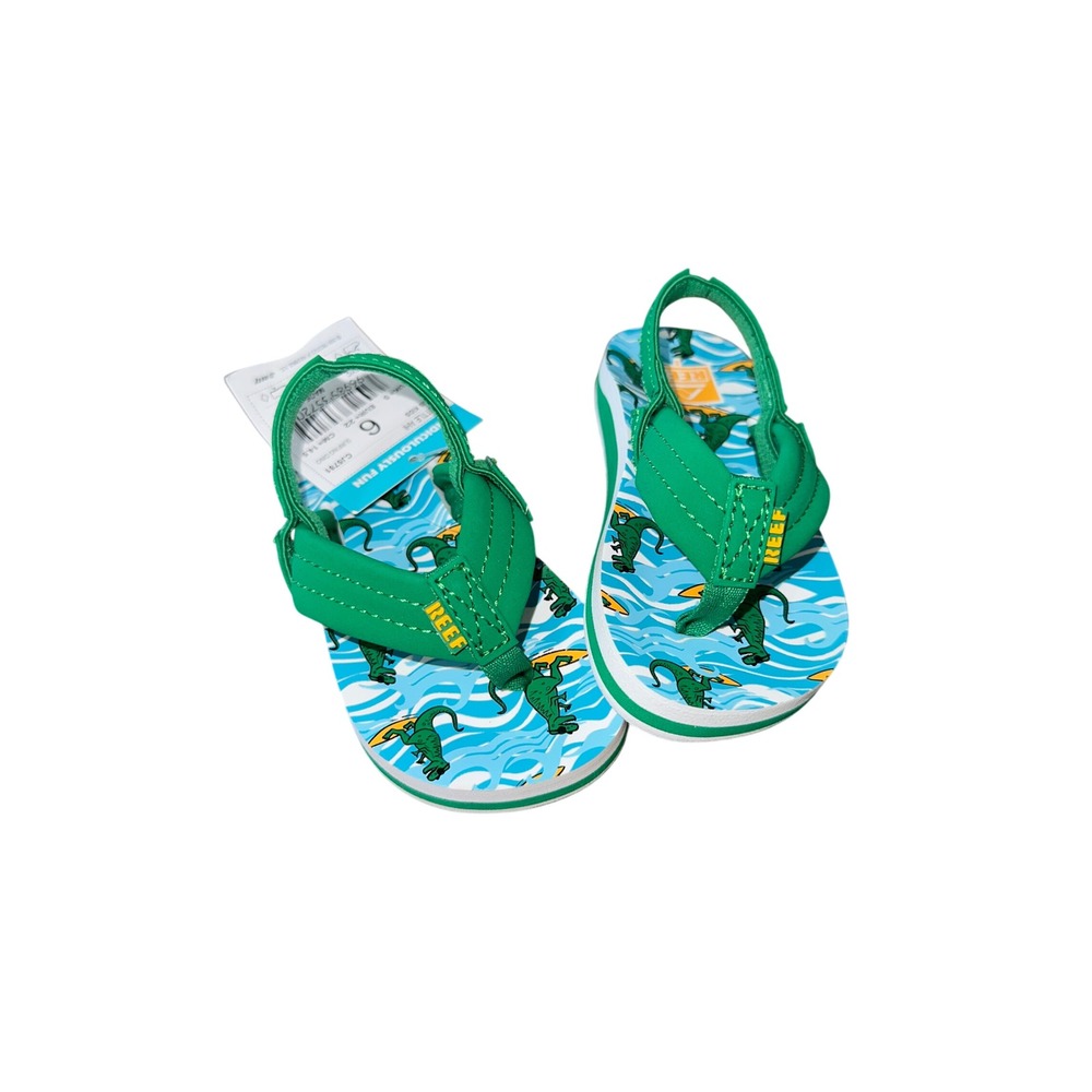 Reef Little Ahi Surfing Dino Kids Sandals Green Blue Flip Flops CJ5781 Size 6